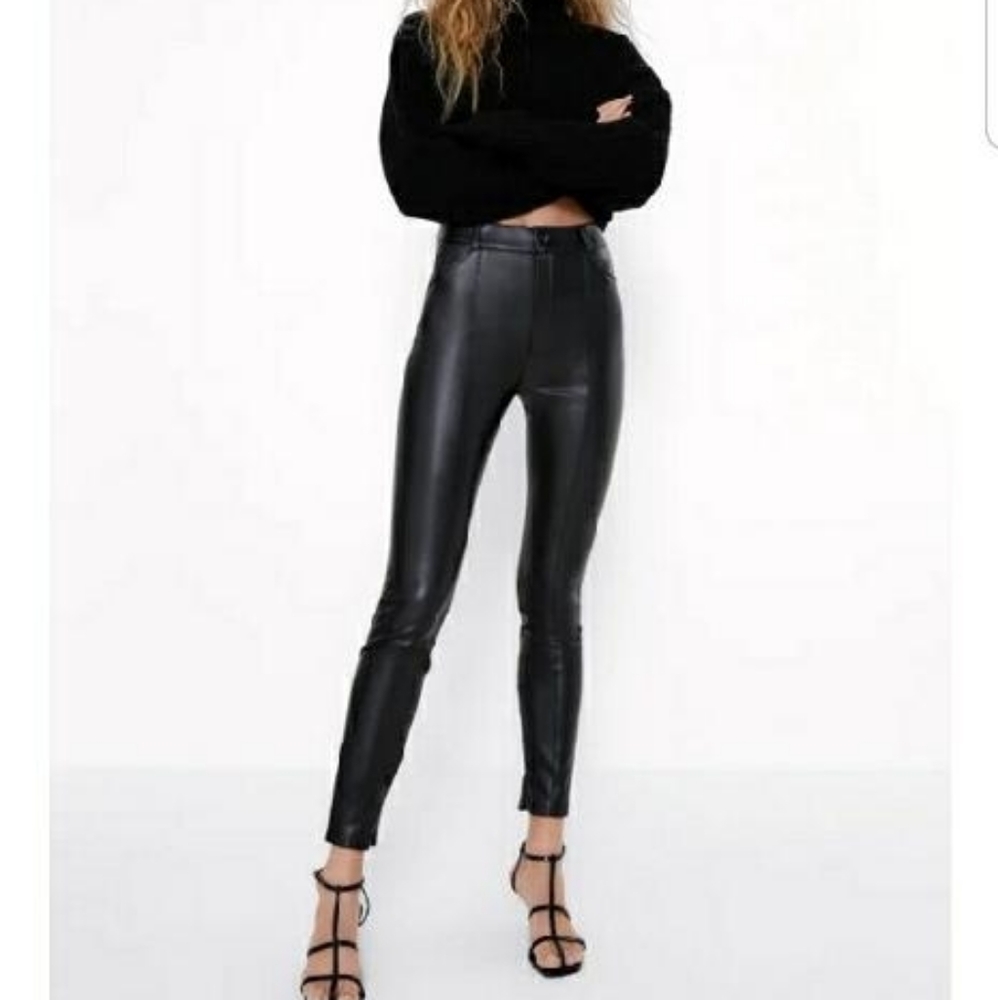 Zara Chocolate  Brown Faux Leather pants